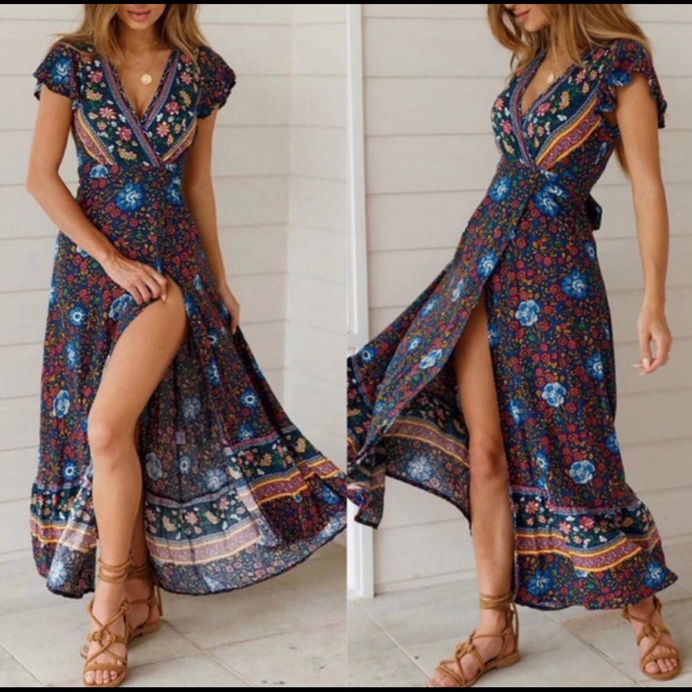 NWT Boho floral wrap dress